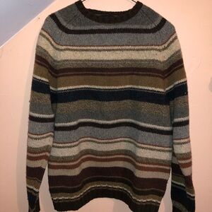 Vintage lambswool Eddie Bauer Striped Crewneck Sweater in Brown, Gray, Cream